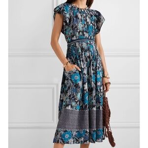 ULLA JOHNSON Lottie Pleated Floral Voile Dress